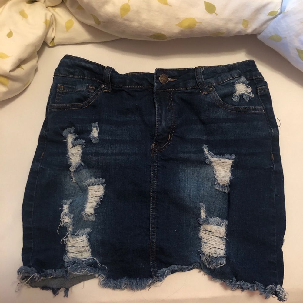 Dark Ripped Jean Mini Skirt